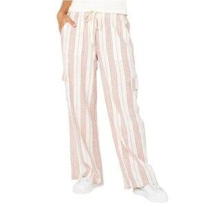 NEW Roxy Women's XS Linen Cargo Pants Pink Striped Pattern Comfortable G1789